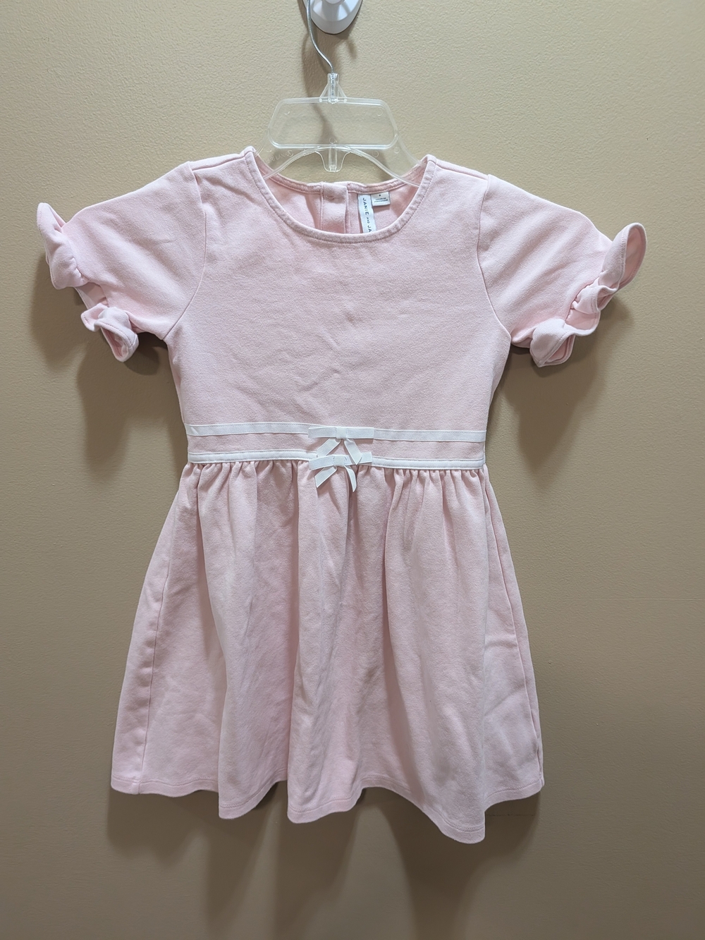 Janie and Jack Pale Pink Bow-Trim Short Sleeve Dress Size 8 NWOT